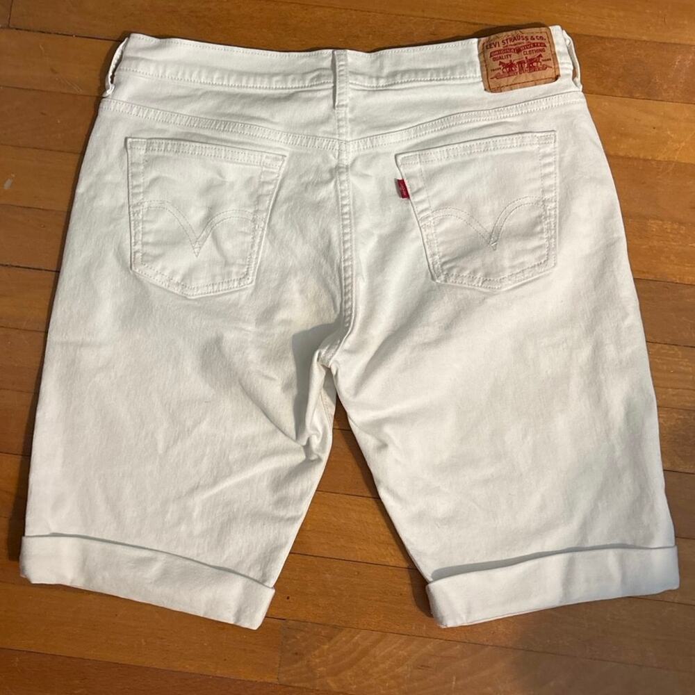 Vintage Levis 515 Cuffed Denim Jean Shorts Size 12 White Mid Rise Bermuda 10.5”